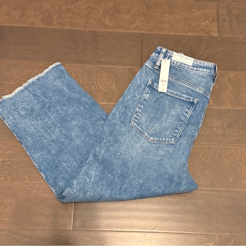 Chicos High Rise Straight Leg Cropped Denim Jeans Milan Indigo 12 Size 2 New